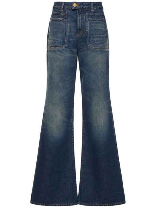 Balmain: Hohe Jeans mit Schlag - Blaues Denim - women_0 | Luisa Via Roma