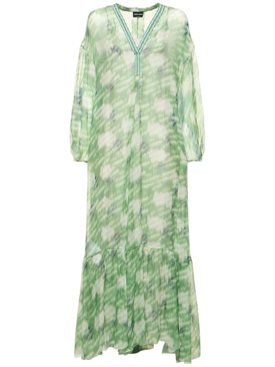 Giorgio Armani: Bedrucktes Kaftan-Kleid aus Seidengeorgette - Grün - women_0 | Luisa Via Roma