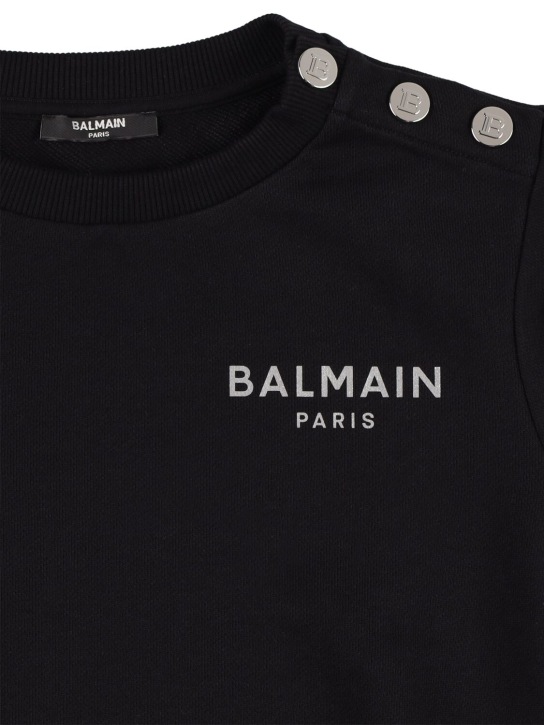 Balmain: Logo有机棉卫衣 - 黑色 - kids-girls_1 | Luisa Via Roma