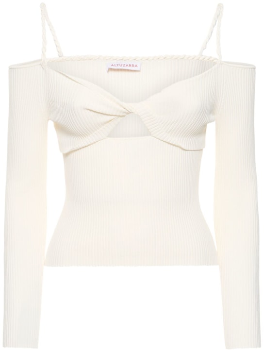 ALTUZARRA: Top con spalle scoperte Odin in viscosa a costine - Bianco - women_0 | Luisa Via Roma
