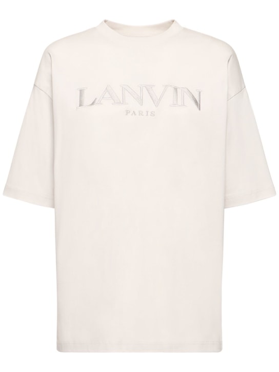 Lanvin: Logo刺绣大廓型平纹针织T恤 - 冰白色 - women_0 | Luisa Via Roma
