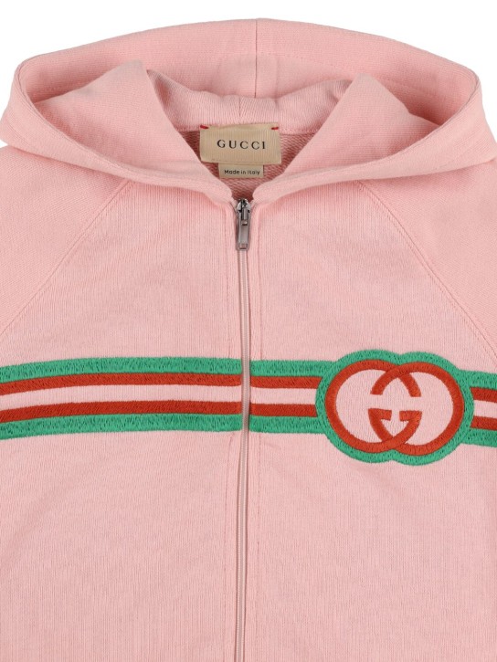 Gucci: Sweat zippé en jersey de coton feutré à capuche - Rose - kids-girls_1 | Luisa Via Roma