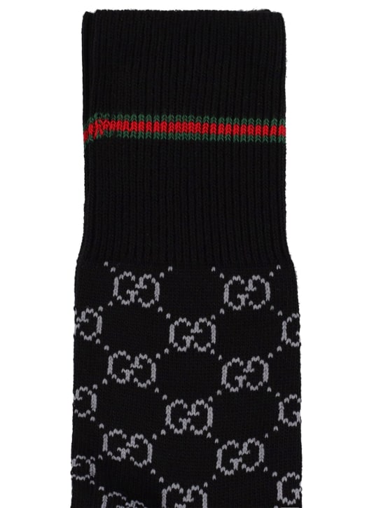 Gucci: GG cotton blend socks w/ web - Black - men_1 | Luisa Via Roma
