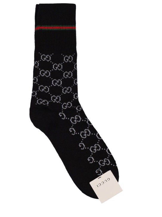 Gucci: GG cotton blend socks w/ web - Siyah - men_0 | Luisa Via Roma