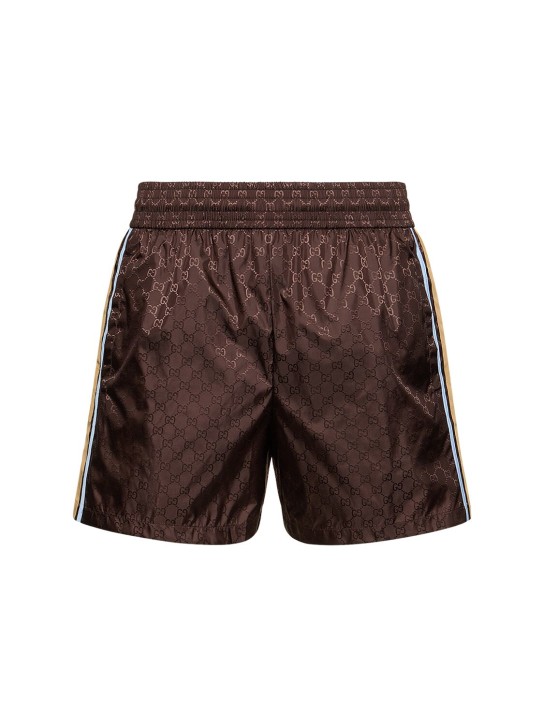 Gucci: GG nylon jacquard swim shorts - Chocolate - men_0 | Luisa Via Roma