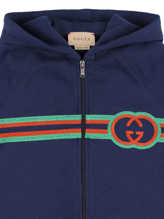 Gucci: Felted cotton jersey zipped sweatshirt - Blue - kids-boys_1 | Luisa Via Roma