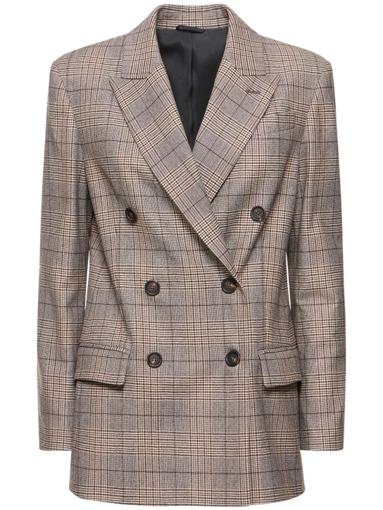 Brunello Cucinelli: Prince of Wales wool blend jacket - Renkli - women_0 | Luisa Via Roma