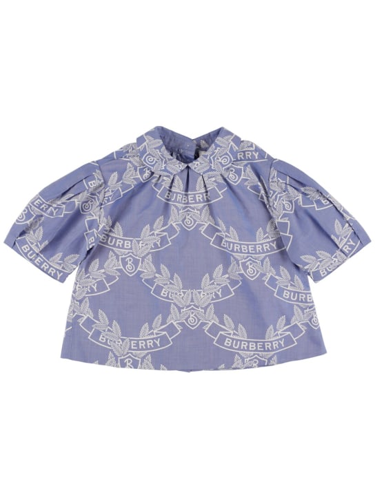Burberry: Camicia in popeline di cotone stampato - Celeste - kids-girls_0 | Luisa Via Roma