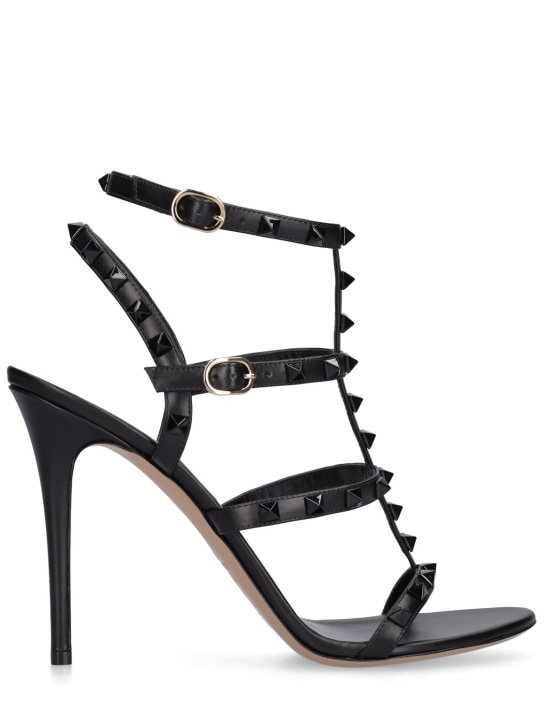 Valentino Garavani: 105mm Rockstud leather sandals - Black - women_0 | Luisa Via Roma