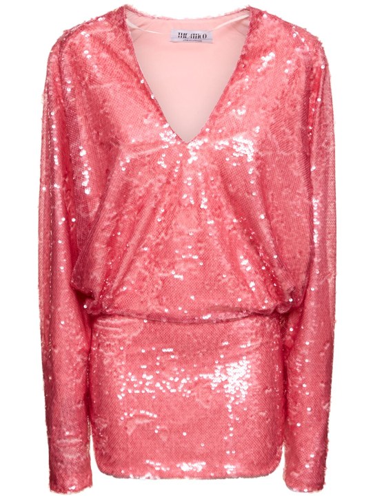 The Attico: Gael sequined V-neck mini dress - Light Pink - women_0 | Luisa Via Roma