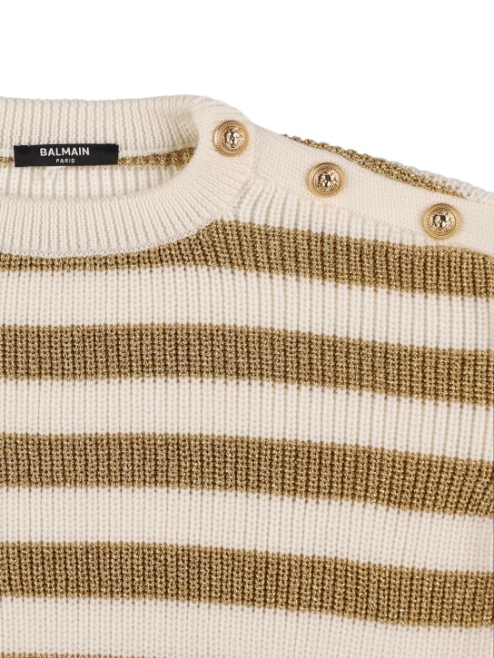 Balmain: Striped wool knit sweater - White/Gold - kids-girls_1 | Luisa Via Roma