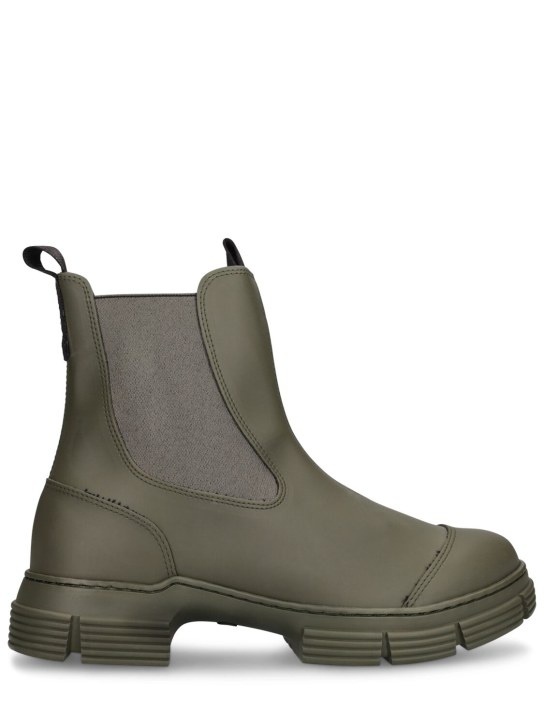 GANNI: 50mm Recycled rubber city boots - Military Green - women_0 | Luisa Via Roma