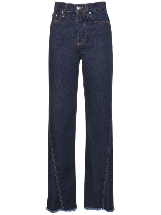 Lanvin: Jeans rectos de denim con cintura alta - Azul Marino - women_0 | Luisa Via Roma