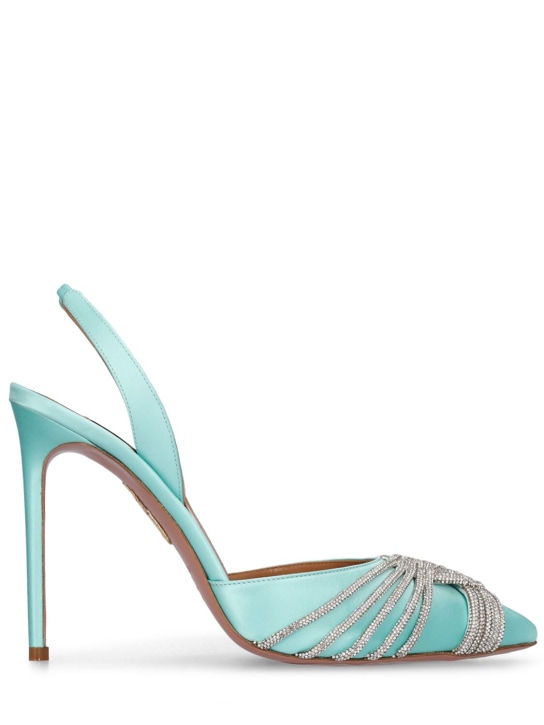 Aquazzura: Zapatos destalonados de satén 105mm - Azul Claro - women_0 | Luisa Via Roma
