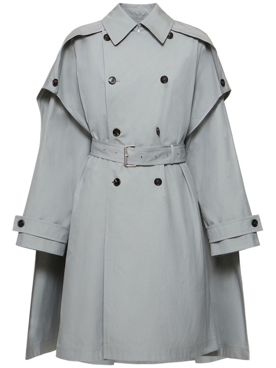 Bottega Veneta: Cotton canvas cape trench coat - Grey - women_0 | Luisa Via Roma