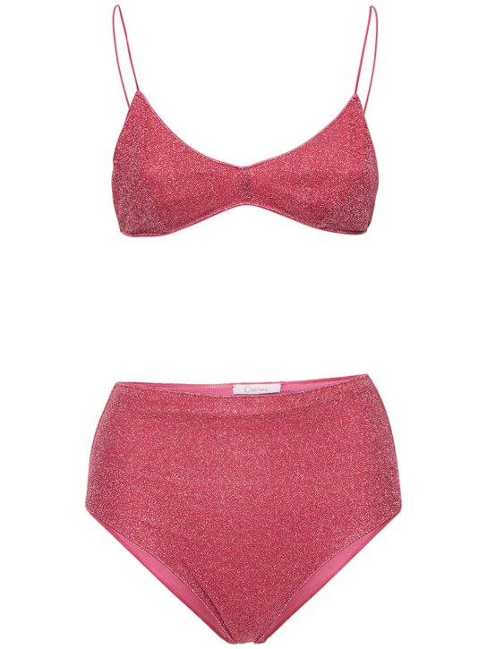 Oséree Swimwear: Lumiere high rise lurex bikini set - Pink - women_0 | Luisa Via Roma