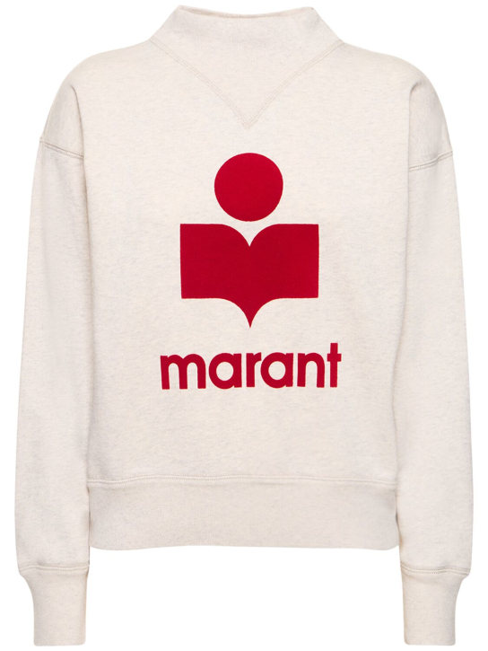 Marant Etoile: Sudadera de algodón con logo - Ecru/Red - women_0 | Luisa Via Roma