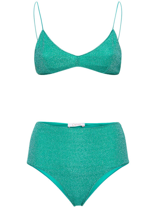 Oséree Swimwear: Bikini aus Lurex mit hohem Bund „Lumiere“ - Blau - women_0 | Luisa Via Roma