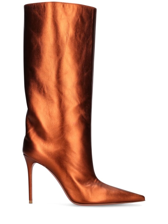 Amina Muaddi: LVR Exclusive Fiona leather boots - Bronze - women_0 | Luisa Via Roma