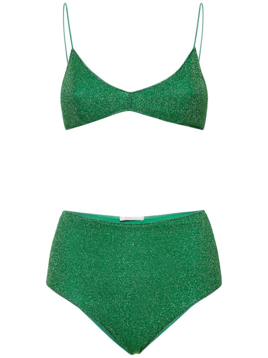 Oséree Swimwear: Set bikini vita alta Lumière in lurex - Verde - women_0 | Luisa Via Roma