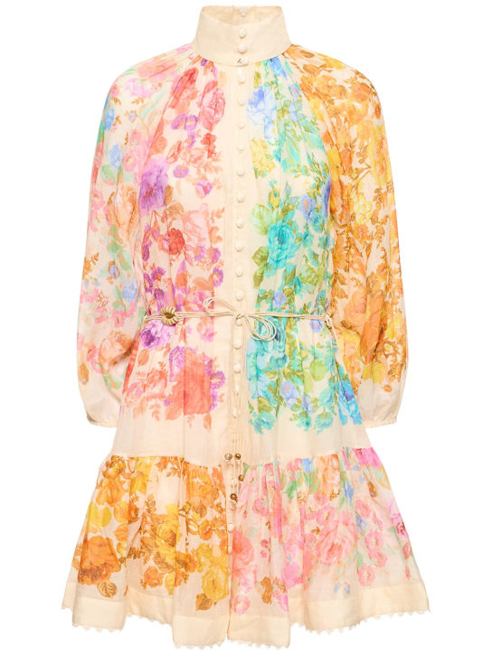 Zimmermann: Raie Lantern floral ramie mini dress - Multicolor - women_0 | Luisa Via Roma