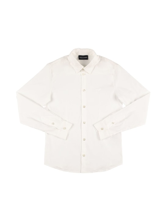Emporio Armani: Cotton blend poplin shirt - Beyaz - kids-boys_0 | Luisa Via Roma