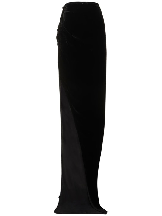 Rick Owens: Edfu asymmetric velvet long skirt w/slit - Siyah - women_0 | Luisa Via Roma