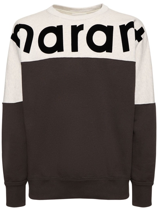 Marant: Color block cotton crewneck sweatshirt - Washed Black - men_0 | Luisa Via Roma
