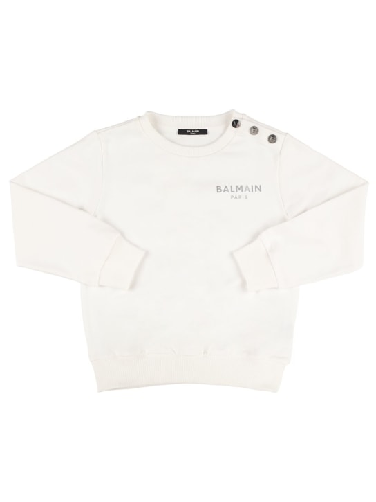 Balmain: Logo organic cotton sweatshirt - Weiß - kids-girls_0 | Luisa Via Roma
