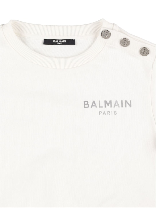 Balmain: Sweat-shirt en coton biologique à logo - Blanc - kids-girls_1 | Luisa Via Roma