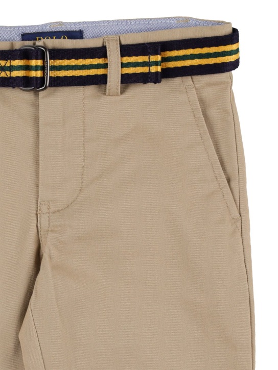 Polo Ralph Lauren: Pantaloni in twill di cotone stretch con cintura - Khaki - kids-boys_1 | Luisa Via Roma