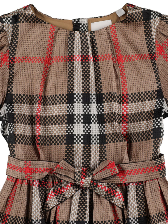 Burberry: Robe en soie mélangée à carreaux détail nœud - Beige - kids-girls_1 | Luisa Via Roma