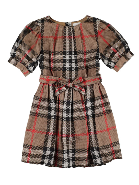 Burberry: Robe en soie mélangée à carreaux détail nœud - Beige - kids-girls_0 | Luisa Via Roma