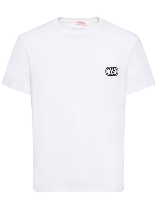Valentino: T-shirt regular fit in cotone con logo - Bianco - men_0 | Luisa Via Roma