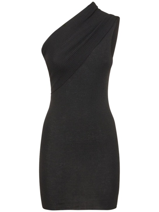 Rick Owens: One-shoulder rib knit mini dress - Siyah - women_0 | Luisa Via Roma