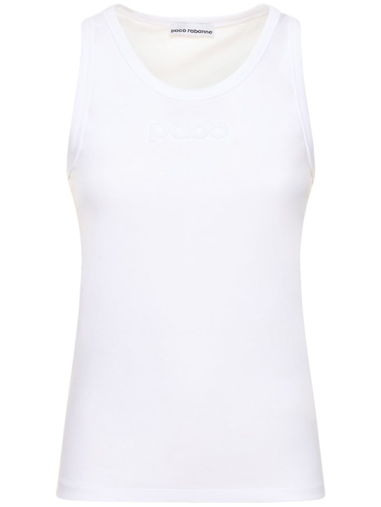 Rabanne: Camiseta de jersey de algodón con logo - Blanco - women_0 | Luisa Via Roma