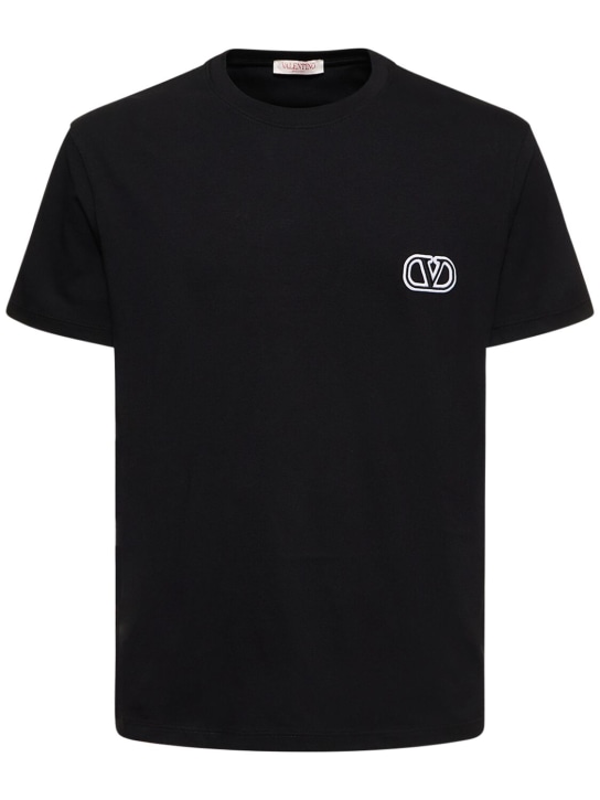 Valentino: T-Shirt aus Baumwolle mit Logo - Schwarz - men_0 | Luisa Via Roma