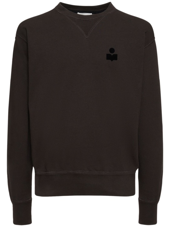 Marant: Flocked logo cotton crewneck sweatshirt - Siyah - men_0 | Luisa Via Roma