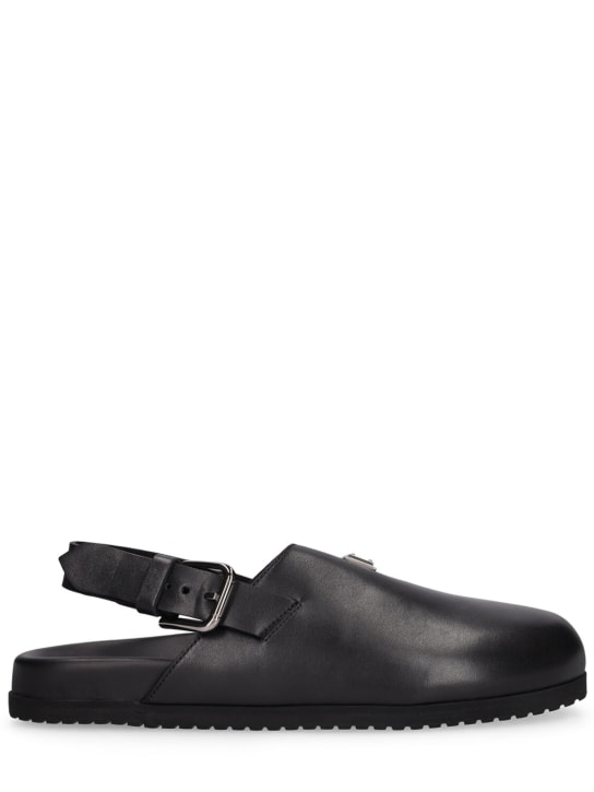 Dolce&Gabbana: Leather sandals w/ logo plaque - Black - men_0 | Luisa Via Roma