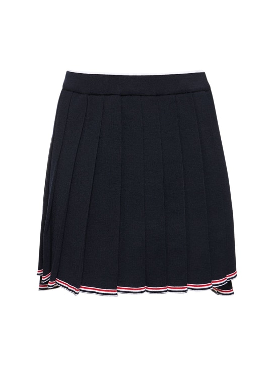 Thom Browne: Pleated wool blend knit mini skirt - women_0 | Luisa Via Roma
