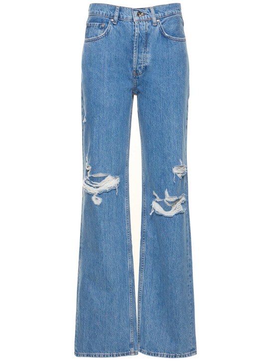 ANINE BING: Jeans rectos de denim desgastado - Azul - women_0 | Luisa Via Roma