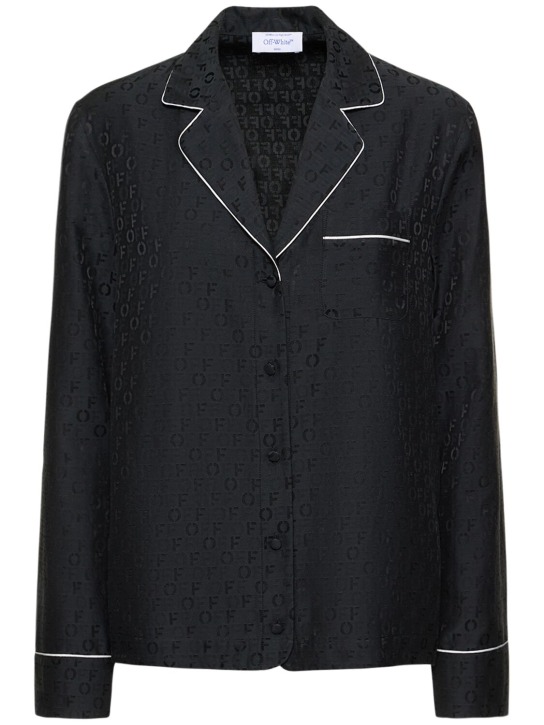 Off-White: Silk blend jacquard pajama shirt - Black - women_0 | Luisa Via Roma