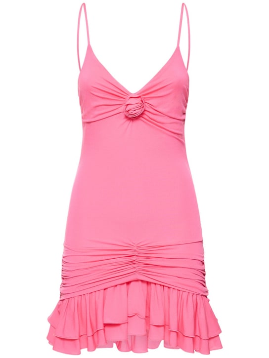 Blumarine: Jersey draped mini dress w/rose appliqué - Pink - women_0 | Luisa Via Roma