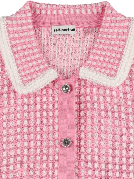 Self-portrait: Embellished cotton blend knit jacket - Pink/White - kids-girls_1 | Luisa Via Roma