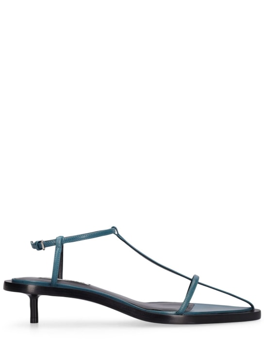 Jil Sander: 35mm T-bar leather sandals - Petrol - women_0 | Luisa Via Roma