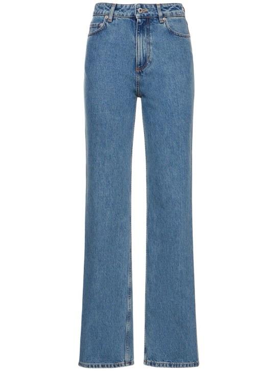 Burberry: Jean taille haute en denim de coton Bergen - Mid Blue - women_0 | Luisa Via Roma