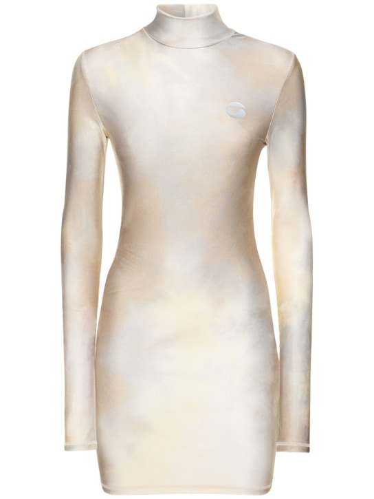 Coperni: High neck fitted jersey mini dress - Beyaz - women_0 | Luisa Via Roma