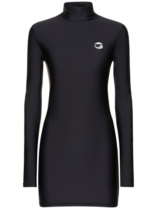Coperni: High neck fitted jersey mini dress - Black - women_0 | Luisa Via Roma