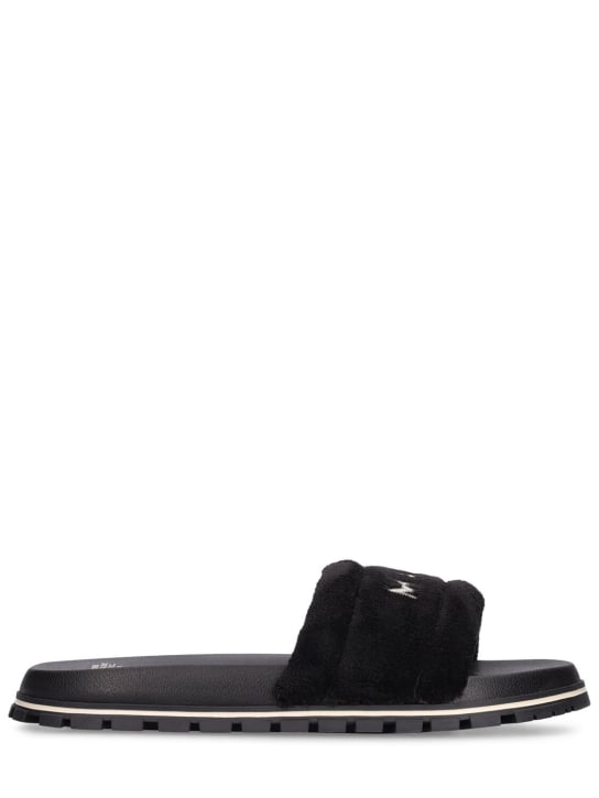 Marc Jacobs: Terry faux shearling sandals - Siyah - women_0 | Luisa Via Roma