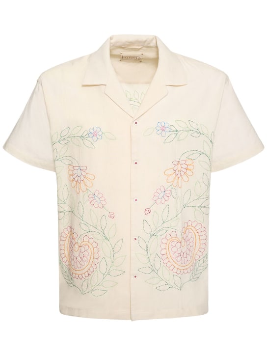 Harago: Kantha embroidered cotton shirt - Off-White - men_0 | Luisa Via Roma